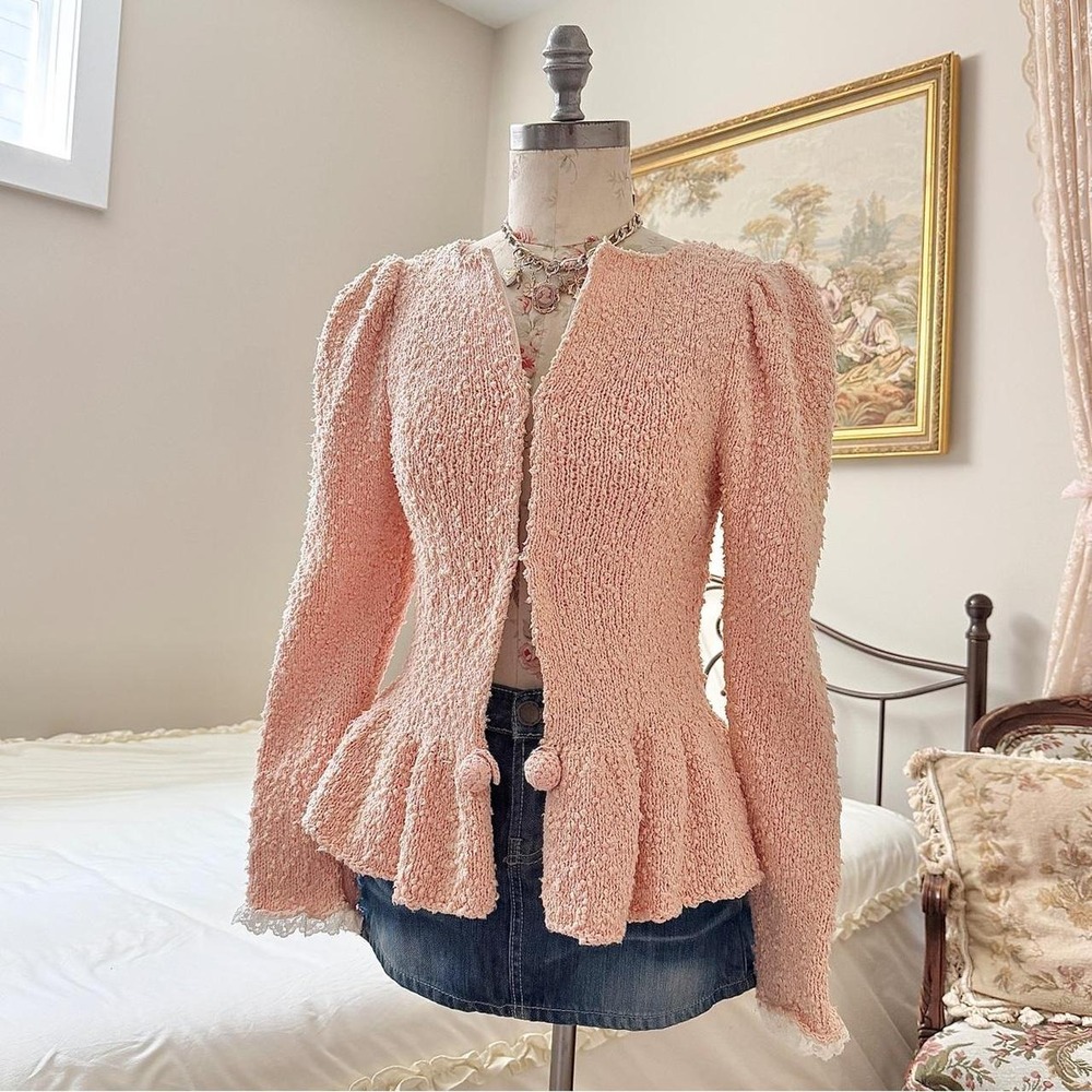 Small batch couture Marilyn size small blush pink textured knit cardigan